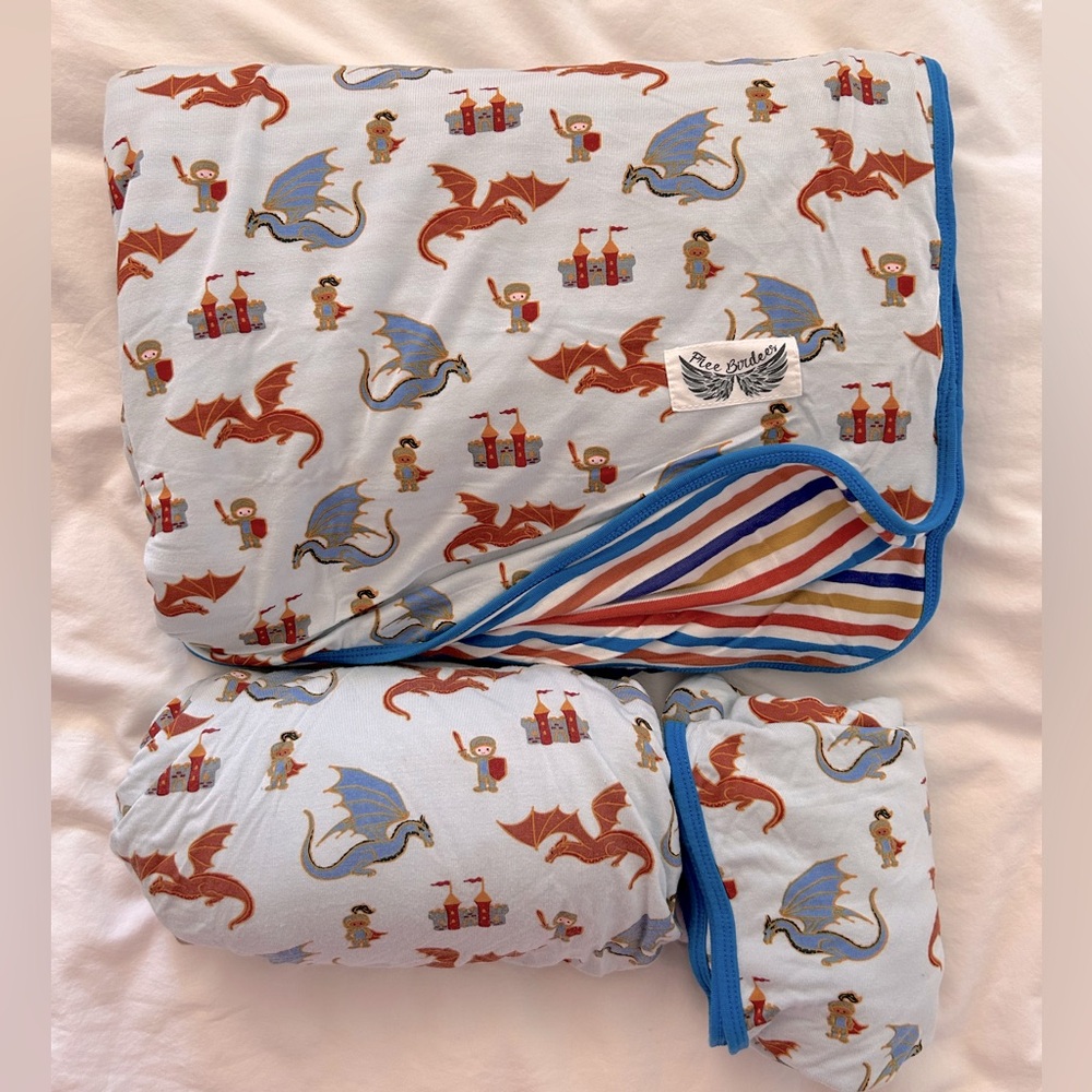 Free Birdees Bamboo Sheet Pillowcase Blanket Dragons Knight Stripe Fantasy